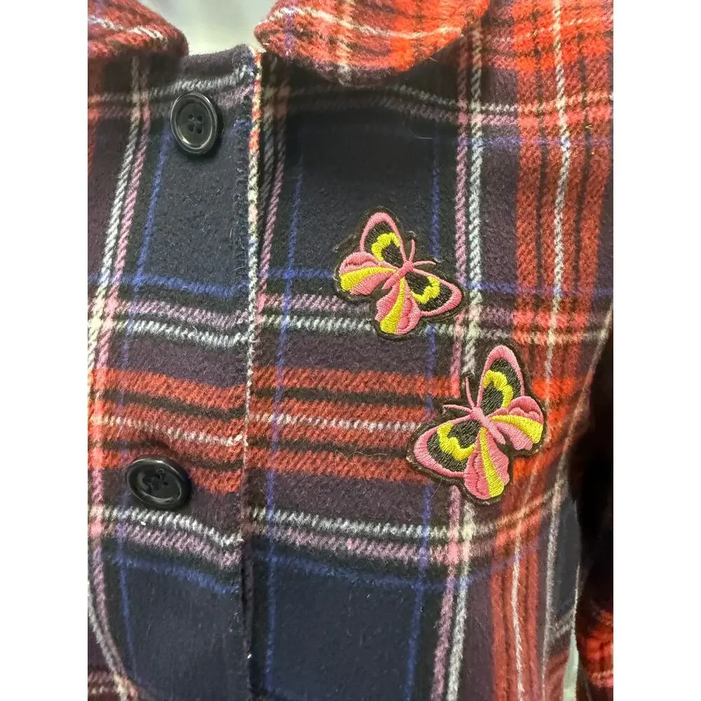 Lot Girls H&M Gymboree Coat M L 9/10 12 Winter Church Dress Coats Orange Plaid - Picture 6 of 9
